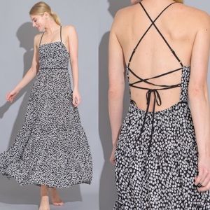 Black White Floral Print Maxi Dress